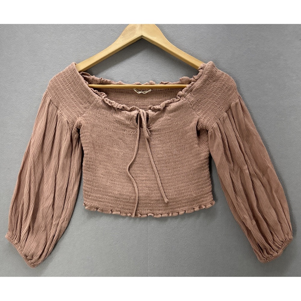ILLA ILLA Off Shoulder Cropped Long Sleeve Blouse Women's Size Small Pink Rayon